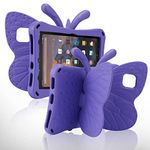 Simicoo Amazon Fire 7 Tablet 12th Gen 2022 Case Cute Butterfly Case with Stand for Kids Light Weight EVA Rugged Shockproof Heavy Duty Kids Friendly Full Cover for Fire 7 2022 (Purple)