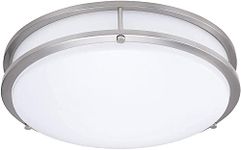 (1 Pack) 14-Inch Double Ring Dimmable LED Flush Mount Ceiling Light, 22W (100W Equivalent), 1800lm, 4000K Natural White, Brushed Nickel Finish with Plastic Shade, ETL Listed, Commercial or Residential