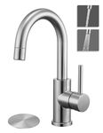 Tohlar Brushed Nickel Bar Sink Faucet Single Handle, Single Hole Bathroom Sink Faucet with Sprayer, Prep Wet Small Faucet for Kitchen/RV/Vanity, Bathroom Faucet with Swivel Spout & Pop Up Drain