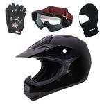 Zorax ZOR-X15 Black L (53-54cm) Kids Children Motocross Motorbike Helmet ECE 2206 & Gloves L(7cm) & Goggles & Balaclava - Youth Junior Dirt Bike Off Road Motorcycle Crash Helmet