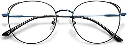 SOJOS Cat Eye Blue Light Blocking Glasses for Woman Hipster Metal Frame Womens Eyeglasses She Young SJ5027, Black&Blue Frame/Anti-Blue Light Lens