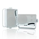 Herdio 3.5" Outdoor Bluetooth Speakers Wired Waterproof, 200W 3 Way Upgrade Premium Wall Mount Speakers, Durable Mountable Loud Sound System for Patio Indoor Deck Garage (White Pair)