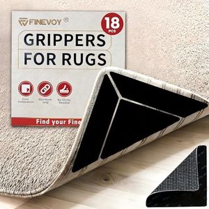 Finevoy 18PCS Rug Grippers, Ready Stability for Robot Vacuum, Non-Slip Double-Sided Rug Tape Keep Area Rugs, Adhesive Rug Pads for Hardwood Floors and Tiles, Keep Corners Flat (Black)