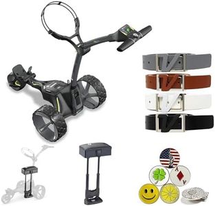 Motocaddy M3 GPS Electric Caddy Cart, NO Remote, Bundle with Holders for Umbrella/Scorecard/Drink, Device Cradle, Volvik Leather Belts, M Series Seat, 5 Ball Markers, & 1 Magnetic Hat Clip