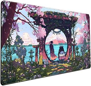 Mechanical Cattle Pink Japan Desk Pad Anime Gaming Green Mouse Large for Computer Pc Laptop Office Decor Women, Keyboard Stitched Edges Non-Slip Rubber Mat (31.5x15.7 in)