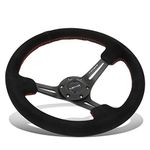 NRG Innovations RST-018S-RS Reinforced Steering Wheel (350mm Sport Steering Wheel SUEDE (3" Deep) Black Leather with Red Stitch)