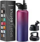 FineDine Triple Walled, Insulated Water Bottles with Straw - 40 Oz Stainless Steel Metal Bottle W/ 3 Leak Proof Lids - For Travel, School, Sports, Gym / Men, Women & Kids - Dreamy Purple