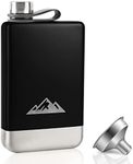 KWANITHINK Flask for Liquor for Men, Stainless Steel Camping Flask 8 oz with Funnel, Black Hip Flask Whiskey Flask with Integrated Steel Cap for Outdoor/Hiking/Climbing