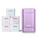 Wild - The Full Monty Starter Kit - Purple Case with Refills in a Variety of Fresh Scents 5 x 40g - Refillable Deodorant & Aluminium Free - Long Lasting Protection - 100% Natural Ingredients