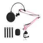 Cicano Microphone Arm Stand, Table Top Video Articulat Boom Scissor Phone Mic Stand Clamp for Radio Broadcasting, Voice-Over, Stage and TV Stations (Pink)