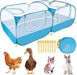 Lukovee Small Animals Playpen, Chicken Pen with Escape-Proof Detachable Bottom & 4 Zipper Doors, Breathable Foldable Portable Large Chicken Run Coop for Puppy Duck Kitten Rabbits Outdoor Yard (Blue)