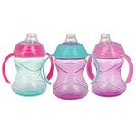 Nuby Clik-It Grip N' Sip Soft Spout No-Spill Training Sippy Cup with Handles - (3-Pack) 10 oz - 4+ Months - Aqua/Purple/Pink