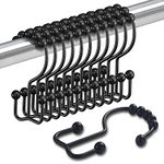 Shower Curtain Hooks, 12 Pcs Stainless Steel Shower Curtain Rings, Black Double Shower Hooks for Bathroom Curtain