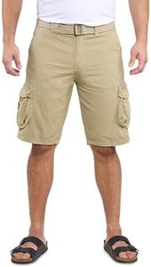 RAW X Mens Belted Cargo Shorts, Relaxed Fit Casual Knee Length Cargo Shorts for Men, Stone, 32
