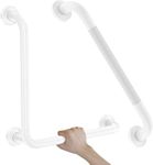 Angled Grab Bar+ Knurled Grab Bar 20 Inch - 16x16 Inch Stainless Steel Knurled Toilet Handles Wall Mounted Bathroom Handicap Safety Rails for Elderly Injured Balance Support, L-shaped White Grab Bar