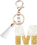 Suweibuke Cute Beige Key Chains for Women Girls, Initial Letter Keychains with White Tassel, Charms for Key Handbags Backpacks (M)