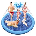 Raxurt Dog Pool, 87in/220cm Anti-Slip Splash Sprinkler Pad for Dogs Thickened Durable Upgrade Bath Pool Pet Summer Outdoor Water Toys Backyard Fountain Play Mat, Blue