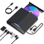 Zingle External CD DVD Drive for laptop dvd player for laptop 4 USB Ports 2 TF/SD Card Slots, USB 3.0 Portable CD DVD Disk Drive Player Burner Reader Writer cd player Laptop Desktop Windows Linux Mac