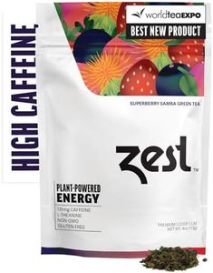 Zest Energy Green Tea - Superberry Samba Loose Leaf - High Caffeine Strawberry & Passion Fruit - Caffeinated Coffee Altnernative with Antioxidants - Natural, Non-GMO & Keto - 50 Servings - 135mg Caf