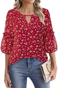 Timeson Women's Business Casual Tops 3/4 Sleeve Chiffon Blouses Office Work Shirts Spotted Red M