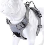 JUXZH Soft Front Dog Harness .Best Reflective No Pull Harness with Handle and Two Leash Attachments