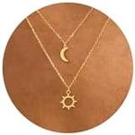 Txdvbls Dainty Gold Necklace, Sun and Moon Necklace 14k Gold Plated Simple Gold Necklace with Sun Pendant for Women