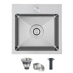 KINKIB 18 inch Drop-in Kitchen Sink, Small Topmount Kitchen Sink Single Bowl, Overmount 304 Stainless Steel Kitchen Bar Sink Handmade with Basket Strainer