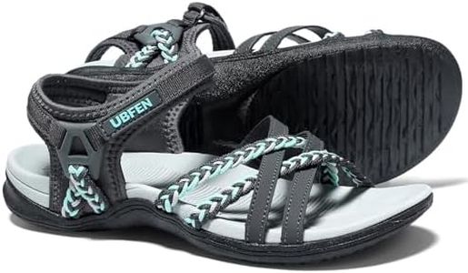 UBFEN Womens Hiking Sandal Sport Sandal Straps with Adjustable Hooks Arch Support Water Sandal Beach Vacation Casual Camping Size 7 Gray Mint