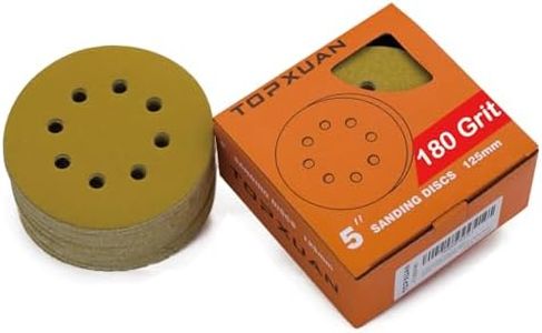 TOPXUAN Orbital Sander Pads 5 Inch 8 Holes 180 Grit Sanding Disc,Hook and Loop Wet/Dry Gold Replacement Sandpaper,Suitable for Wood,Plastic Grinding and Polishing,Pack of 50
