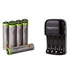 Amazon Basics High Capacity AAA Pre-Charged Rechargeable Batteries 850 mAh / minimum: 800 mAh [Pack of 8] - Outer Jacket May Vary & Ni-MH AA & AAA Battery Charger With USB Port