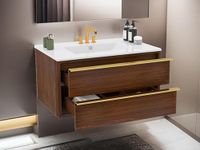 DWVO 32 Inch Bathroom Floating Vanity with Sink Combo, Wall Mount Bathroom Vanity Sintered Stone Countertop & Integrated Sink, Bathroom Cabinet Includes Ceramic Sink with Cabinet, Oak Grey