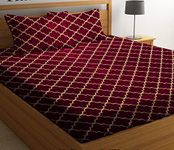 HIYANSHI HOME FURNISHING Glace Cotton King Size All Around Elastic Fitted Double Bedsheet 72''x78'' Inchi + 10 Inch (Drop) with 2 Pillow Covers (Maroon) , 200 tc - 220 tc