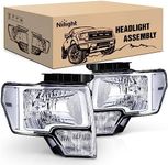 Nilight Headlight Assembly 2009 2010 2011 2012 2013 2014 F150 Chrome Housing Clear Corner Clear Lens Headlamp Replacement Driver and Passenger Side 2 Pack