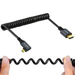 Twozoh Right Angled Coiled Micro HDMI to HDMI Cable, Micro HDMI to HDMI Coiled Cable 90°Degree Stretched Length 30cm to 150cm - Supports 3D/4K 1080p