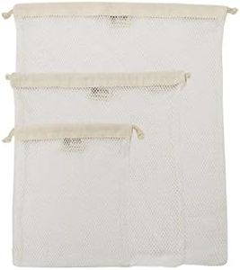 Simple Ecology Organic Cotton Mesh Laundry Bag; Machine Washing Bags for Delicates, Lingerie and Garments, Set of 3 (S, M, L)
