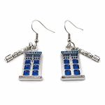 Doctor Who Tardis And Sonic Screwdriver Earrings With Stainless Steel Earring Hooks - Fire Phoenix Designs, Zinc Stainless Steel Enamel, No Gemstone