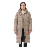ANYIELIEMO Women's Long Goose Down Coat with Heat-Retaining Lining Thickened Winter Warm Hooded Puffer Jacket with Hem Slit (CA/US, Alpha, Medium, Regular, Regular, Khaki)
