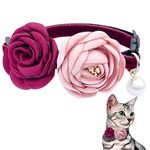 Fupo Velvet Cat Collar Breakaway with Bell Flowers Cute Floral Necklace Adjustable from 19 to 30 CM for Girls Kitten Small Cats Dogs Animals (Red)