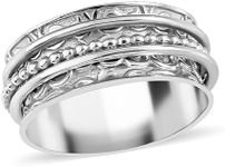 SHOP LC DELIVERING JOY Anxiety Ring for Women 925 Sterling Silver Spinning Spinner Rings for Men Oxidized Beach Concave Boho Statement Jewelry Band Meditation Stress Relief Size 10 Birthday Gifts