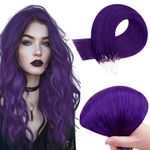 RUNATURE Micro Beads Hair Extensions Human Hair Purple Remy Micro Ring Human Hair Extensions Straight Purple Microlink Silky Hair Extensions Colored 14 Inch 25g/25strands