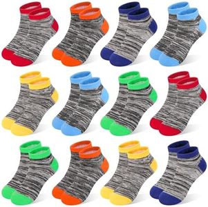 GENTABY 12 Pairs Boys Ankle Socks Toddler Kids Athletic Socks Low Cut Sizes for 6-8 Years