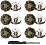 YouOKLight Buttons for Jeans,17 mm no-sew nailess Removable Metal Jeans Buttons Replacement Repair Combo Thread Rivets and Screwdrivers,12 Replacement Buttons, Simple Installation, Reusable.