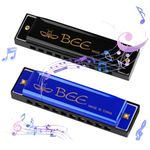 DASHUAIGE Blues Harmonica in C, 10 Holes 20 Tones Blues Harmonica Mouth Organ Key of Perfect Music Gift for Children Adults Beginners and Performers (Black/Blue)