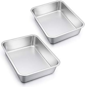 Lasagna Pan Set of 2, E-far Rectangular Deep Cake Baking Pans, Large Roaster Baking Dish Stainless Steel, 12.75 x10 x3.2 Inches, Non-Toxic & Heavy Duty, Dishwasher Safe
