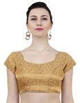 ND & R Women's Readymade, Banarasi Brocade Padded, Short Sleeve Ladies Blouse, Choli for Saree, Ready to Wear Color Golden Size-38