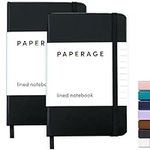 PAPERAGE Lined Pocket Journal Notebook, 2 Pack, (Black), 160 Pages, Small, 3.7 inches x 5.6 inches - 100 gsm Thick Paper, Hardcover