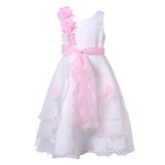 Richie House Girls' Elaborate Gown with Floral Accents RH0681-C-3/4 White/Pink