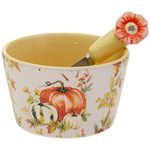 Boston International Ceramic Bowl and Spreader Fall Thanksgiving Serving Set, 14-Ounce, Pumpkin Love