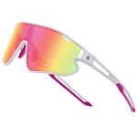 DUCO Kids Sunglasses Youth Baseball Sun Glasses Lightweight TR90 Frame UV400 Sports Cycling Shades for Boys Girls DK268 (White Frame Pink Temple Revo Orange Lens)