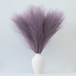 Pampas Grass Decor, Fluffy Faux Pampas Grass 5 Stem 18"/45cm Pompous Grass Small Flower Arrangement and Vase Filler for Boho Home Wedding Decoration (Light Purple)